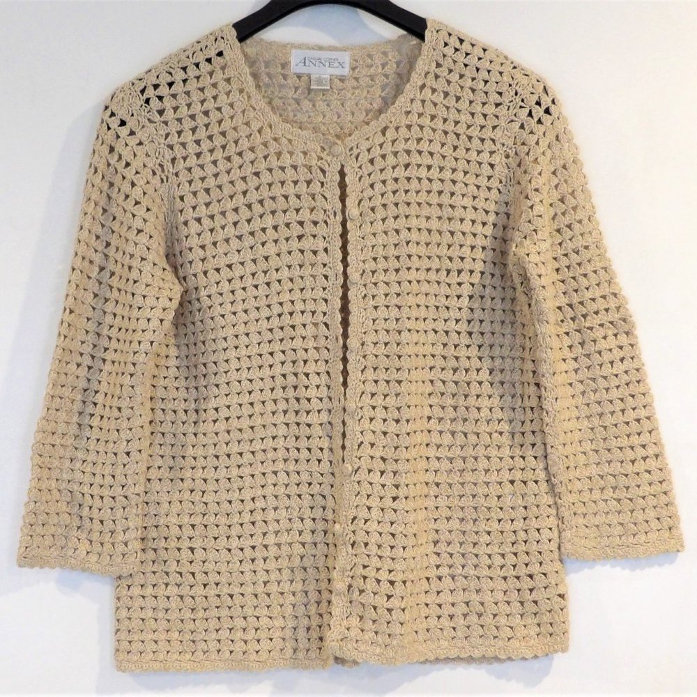 WOMEN'S TAN OPEN WEAVE CARDIGAN SWEATER XL